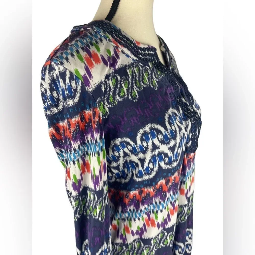 Tory Burch Women’s‎ Multicolor 100% Silk V-Neck Summer Blouse Tunic Top Size : M
